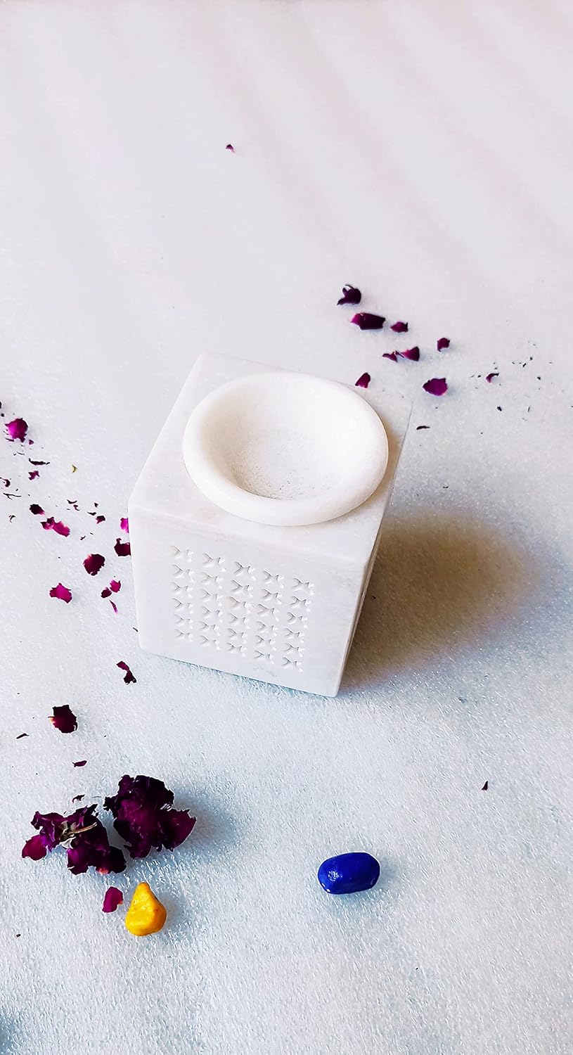 RM 4-Inch White Marble Candle Holder Set – Handcrafted Tealight Holders for Home Decor, Festive Centerpieces, Meditation & Gifting | Rameshwaram Marble