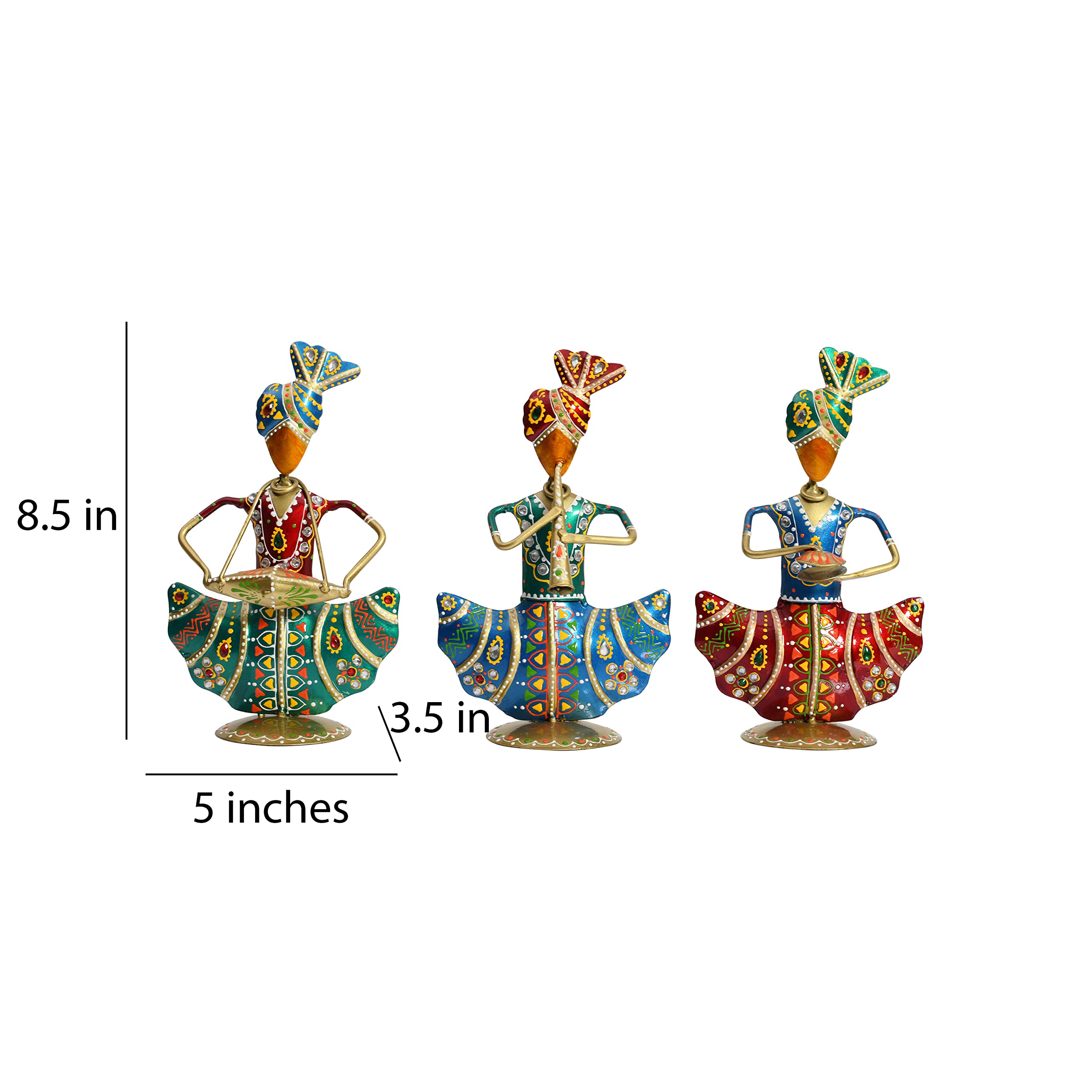 Lamcy Plaza Metal Rajasthani Kalbelia Tea Light Doll - 14 Inch (Set of 4) | Multicolour Antique Decorative Candle Holder for Home Decor, Living Room, Bedroom