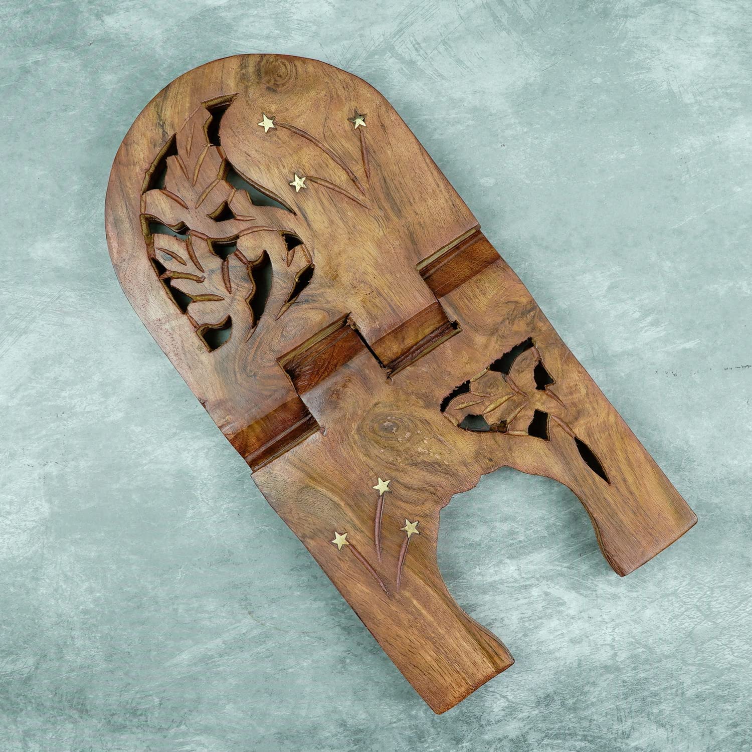 Naayaab Craft Handmade & Handcraft Sheesham Wooden Book Holder Display Stand Folding Religious Prayer Free Reading Stand with Intricate Carvings, Rehal for Religious Holy Books - Size (12 Inch)