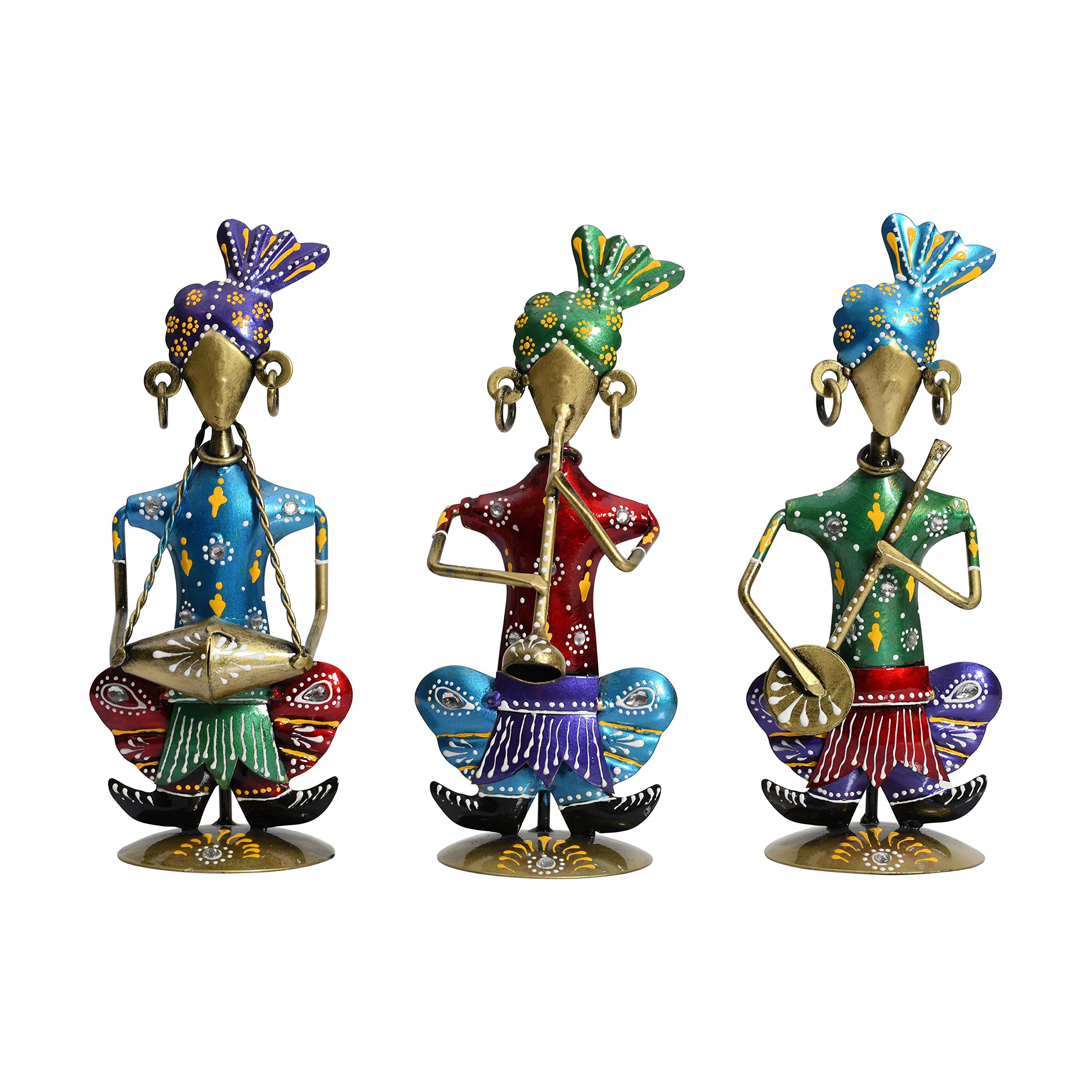 Lamcy Plaza Metal Rajasthani Kalbelia Tea Light Doll - 14 Inch (Set of 4) | Multicolour Antique Decorative Candle Holder for Home Decor, Living Room, Bedroom