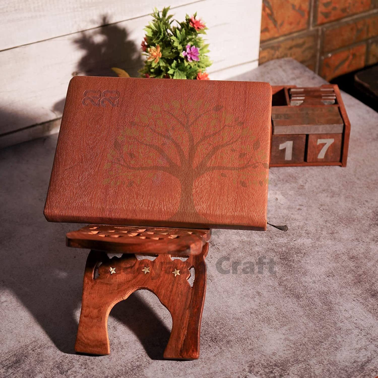 Naayaab Craft Handmade & Handcraft Sheesham Wooden Book Holder Display Stand Folding Religious Prayer Free Reading Stand with Intricate Carvings, Rehal for Religious Holy Books - Size (12 Inch)