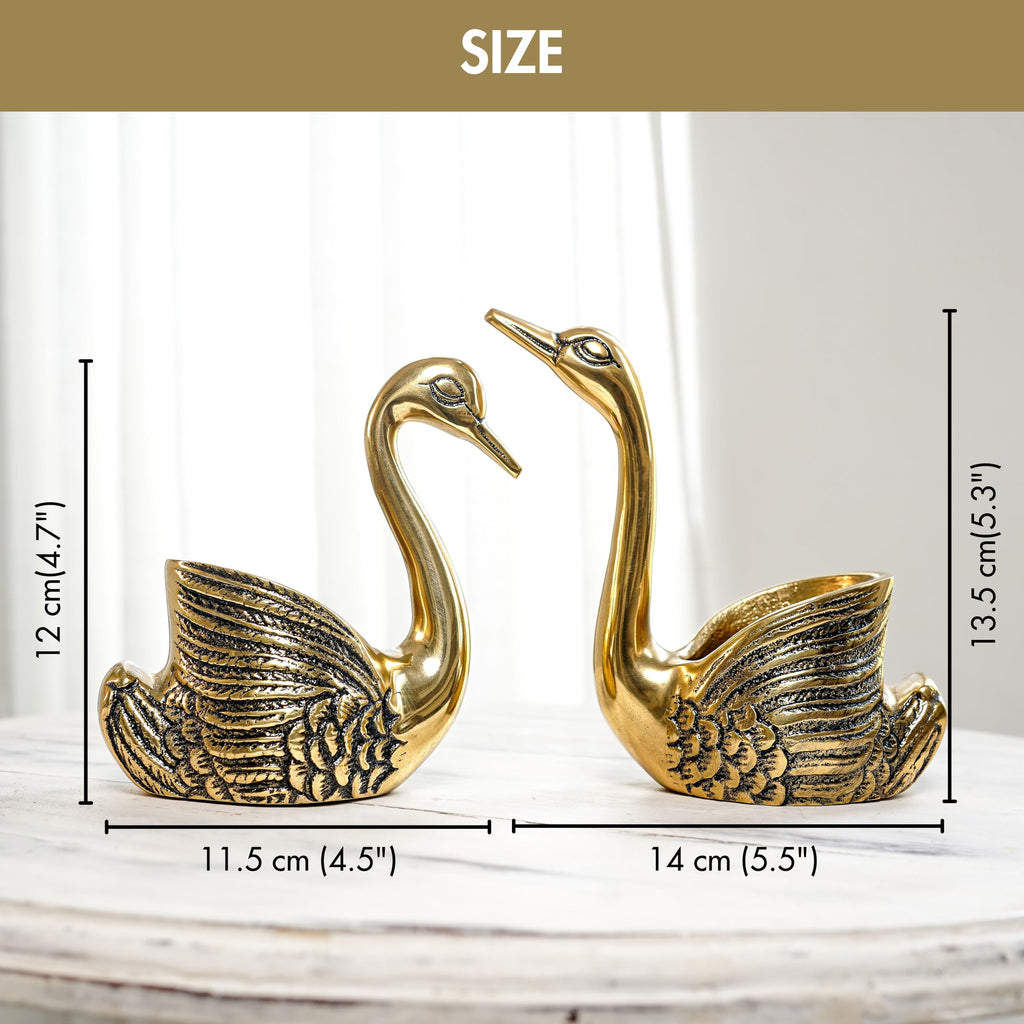 BEHOMA Aluminium Dancing Peacock Pair Figurine for Good Luck and Love | for Home Decor Tabletop Living Showpiece for Valentine's Day, Birthday(Scented Glass Votive Candle Included), Gold,18.5 Cm,11 Cm