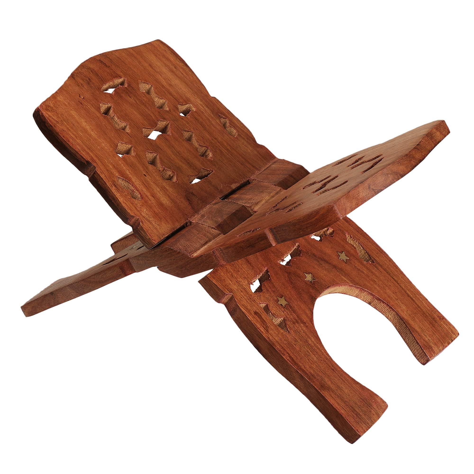 Karigar Creations Wooden Hand Carved Holy Book Stand Brown 15x7 inch