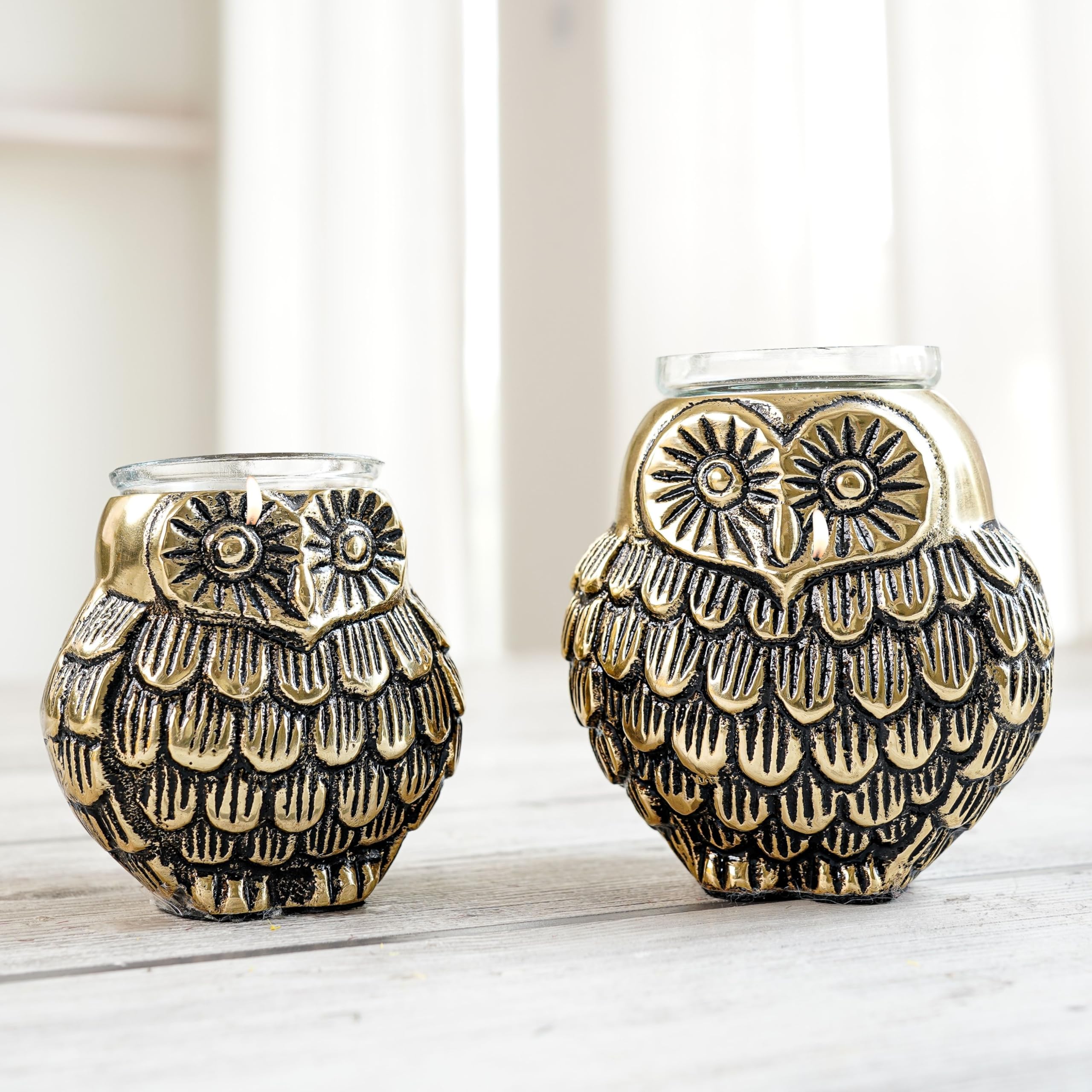 BEHOMA Aluminium Dancing Peacock Pair Figurine for Good Luck and Love | for Home Decor Tabletop Living Showpiece for Valentine's Day, Birthday(Scented Glass Votive Candle Included), Gold,18.5 Cm,11 Cm