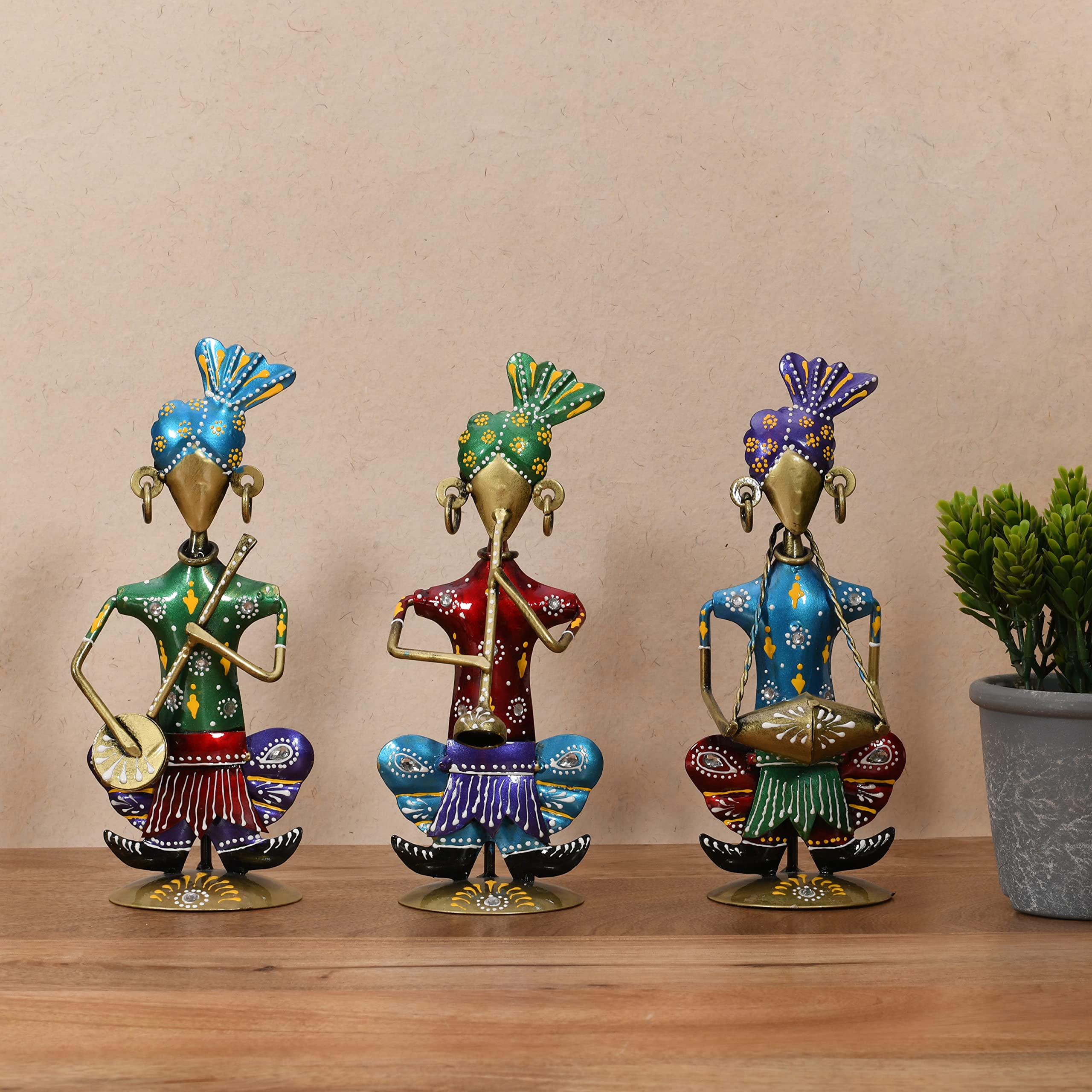 Lamcy Plaza Metal Rajasthani Kalbelia Tea Light Doll - 14 Inch (Set of 4) | Multicolour Antique Decorative Candle Holder for Home Decor, Living Room, Bedroom