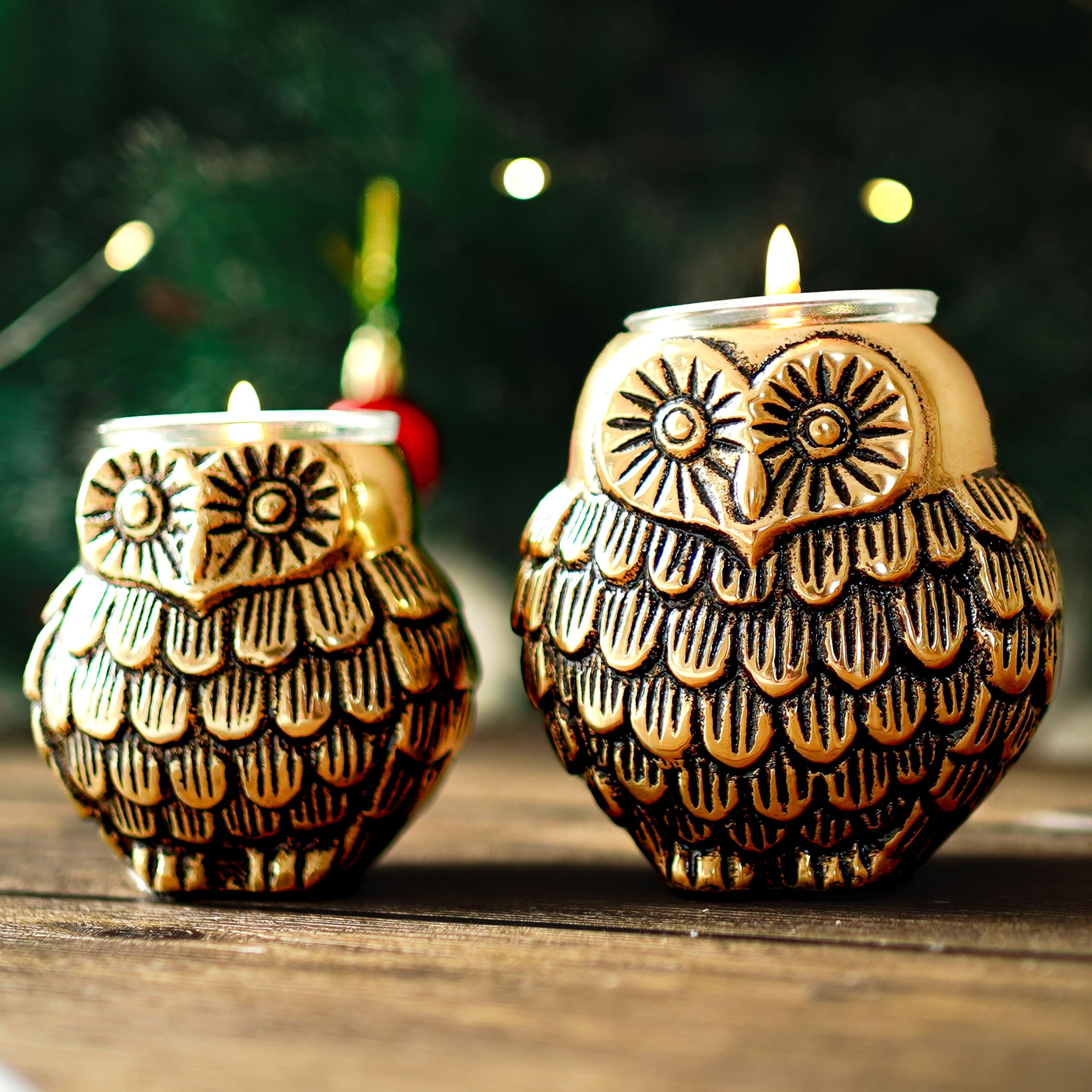 BEHOMA Aluminium Dancing Peacock Pair Figurine for Good Luck and Love | for Home Decor Tabletop Living Showpiece for Valentine's Day, Birthday(Scented Glass Votive Candle Included), Gold,18.5 Cm,11 Cm