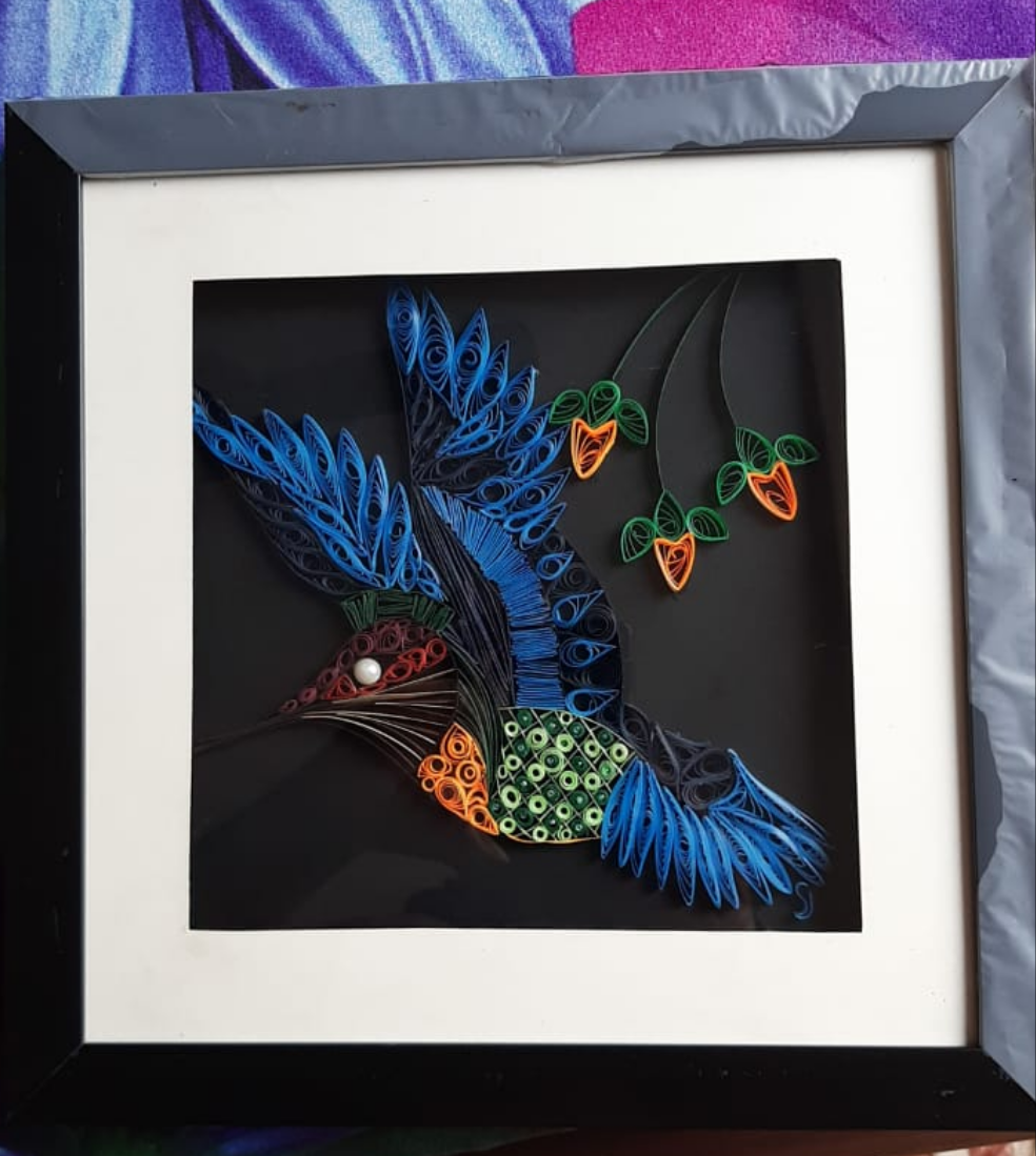Handmade Quilling Art – Vibrant Hummingbird Wall Frame