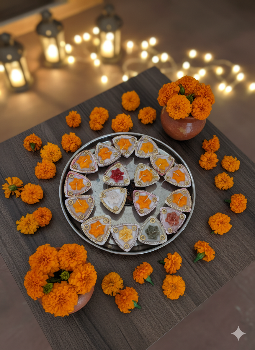 Festive Triangular Diya Set (Set of 4)