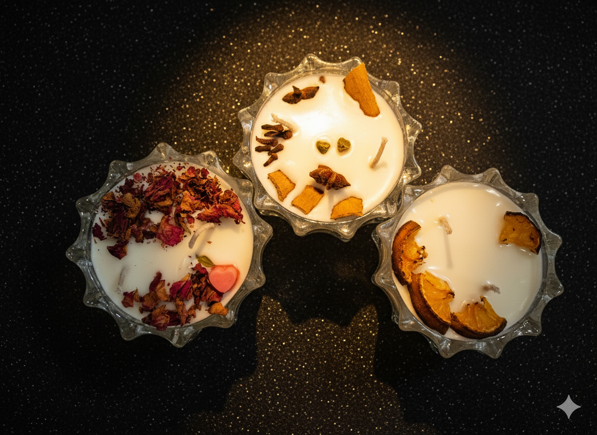 Handcrafted Aromatherapy Candle Trio – Rose, Citrus & Spice Collection