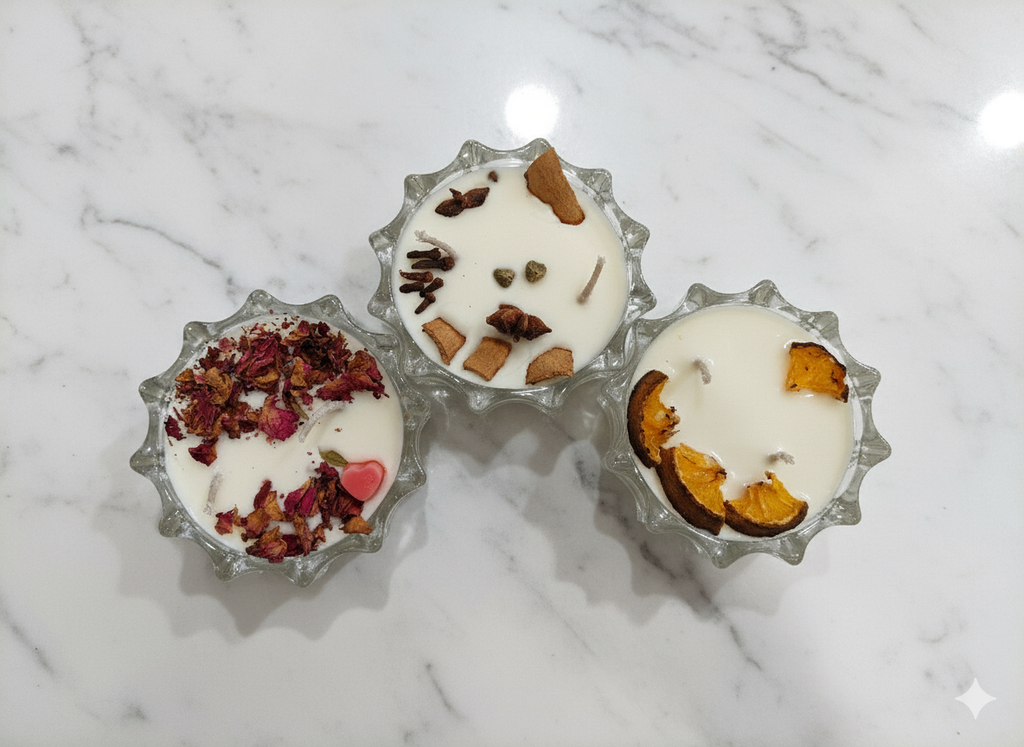 Handcrafted Aromatherapy Candle Trio – Rose, Citrus & Spice Collection