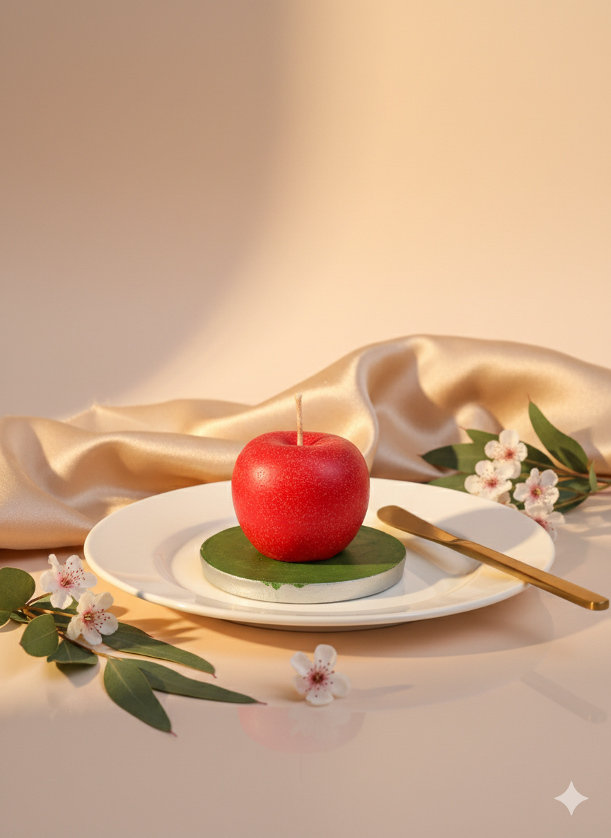 Red Apple Scented Candle in Glossy Ceramic Plate