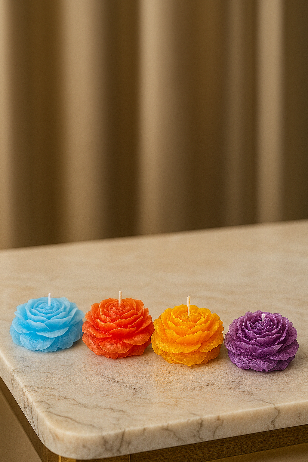 SidhArts™ Rose Bloom Wax Candles – Set of 4 | Handcrafted Floral Candles for Home Decor, Gifting & Festive Vibes