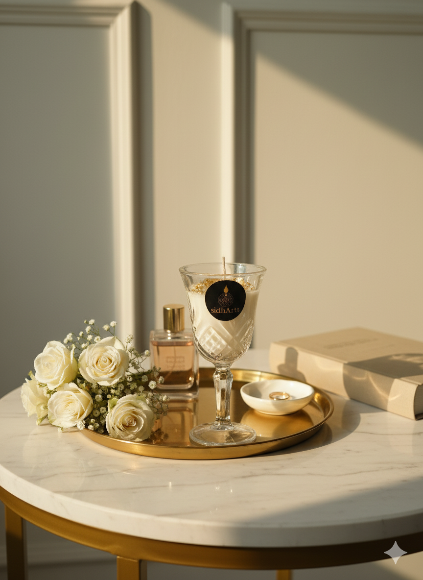 SidhArts Luxury Crystal Glass Candle – Hand-Poured, Eco-Friendly & Aromatic