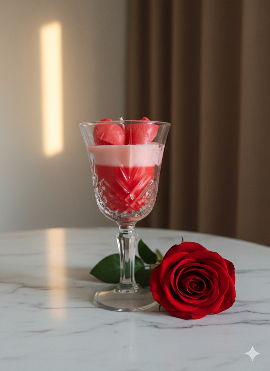 Strawberry Bliss Glass Candle – Handcrafted Luxury Décor & Gift