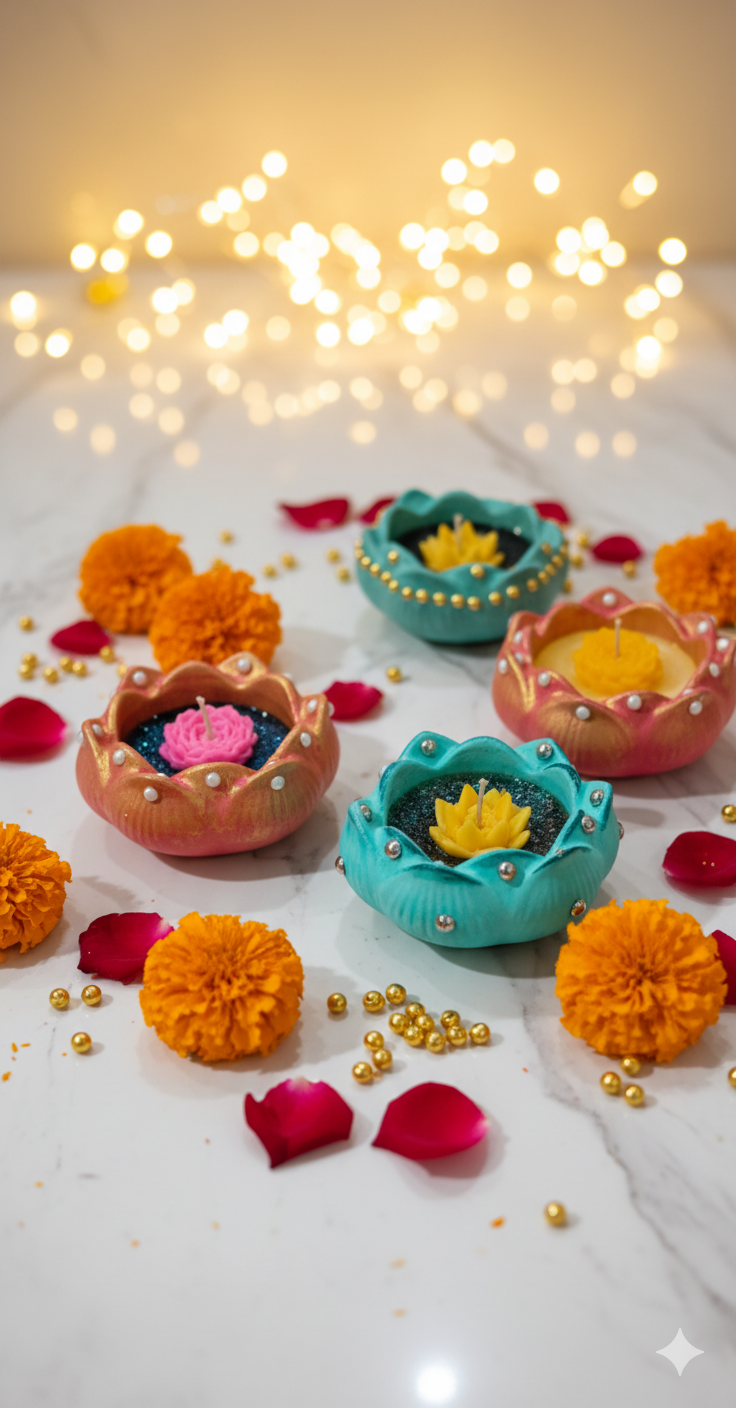 Lotus Bloom Pearl Diya Candles