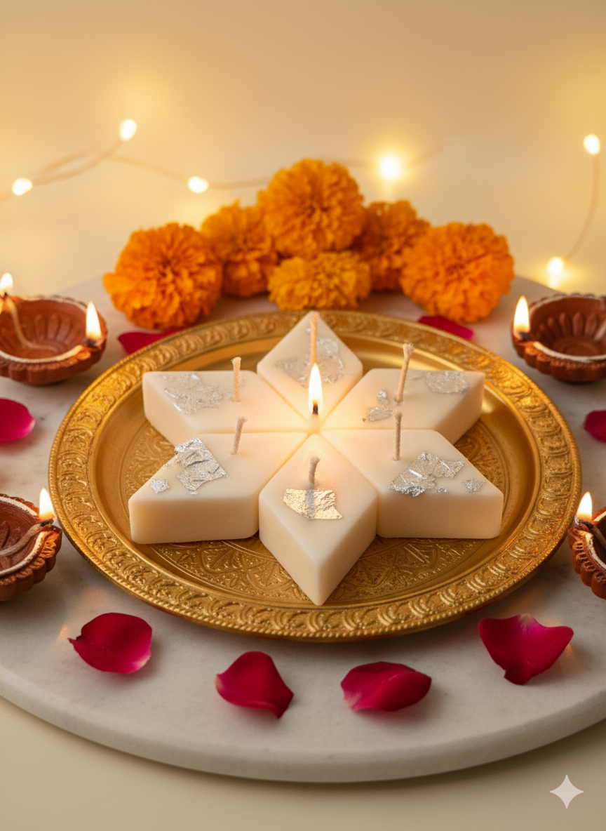 Luxury Kaju Katli Candle - Diamond Shaped Home Decor & Unique Gift (Set of 8)