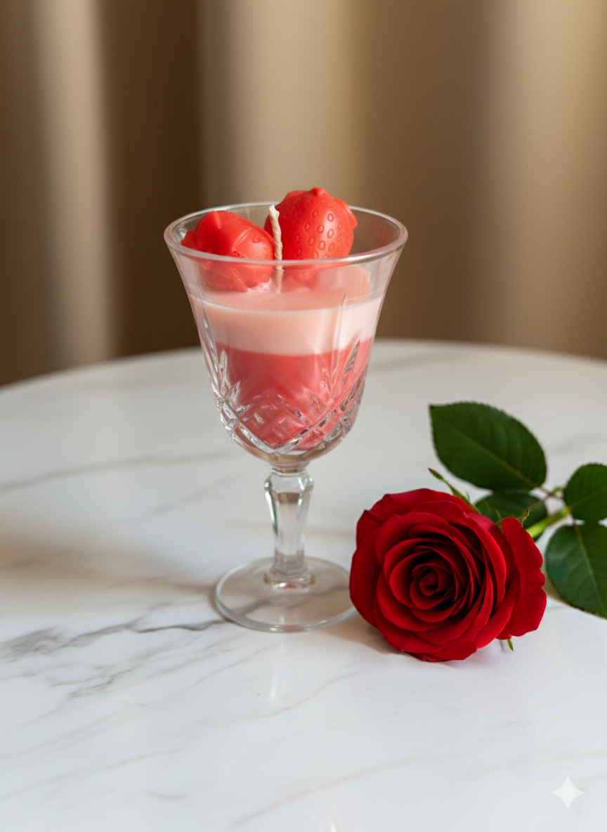 Strawberry Bliss Glass Candle – Handcrafted Luxury Décor & Gift