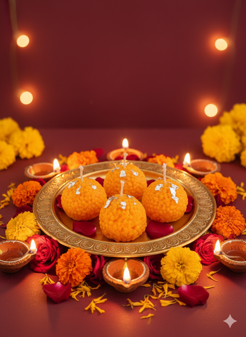 Traditional Laddoo Candles - Diwali Decor | Festive Sweet Candles(Set of 4)